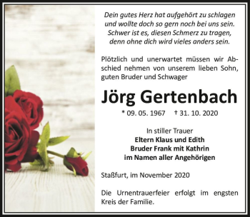 Traueranzeige von Jörg Gertenbach  von Magdeburger Volksstimme