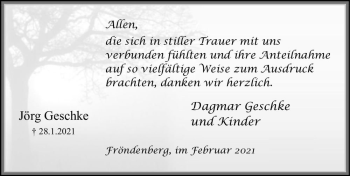 Traueranzeige von Jörg Geschke  von Magdeburger Volksstimme