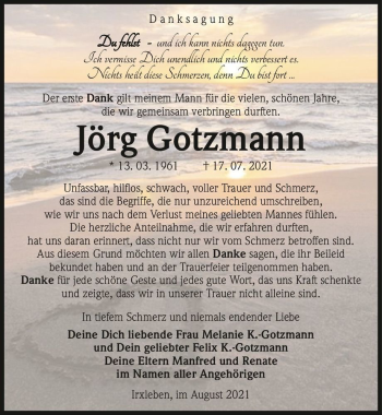 Traueranzeige von Jörg Gotzmann  von Magdeburger Volksstimme