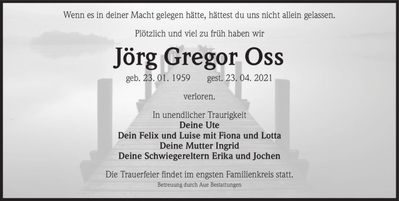  Traueranzeige für Jörg Gregor Oss  vom 08.05.2021 aus Magdeburger Volksstimme