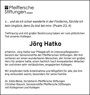 Traueranzeige von Jörg Hatko  von Magdeburger Volksstimme