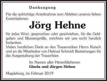 Traueranzeige von Jörg Hehne  von Magdeburger Volksstimme
