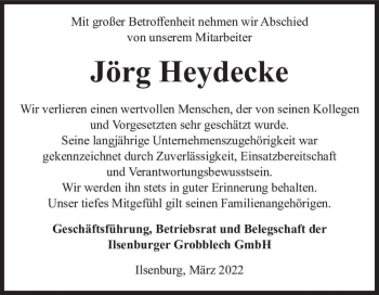 Traueranzeige von Jörg Heydecke  von Magdeburger Volksstimme