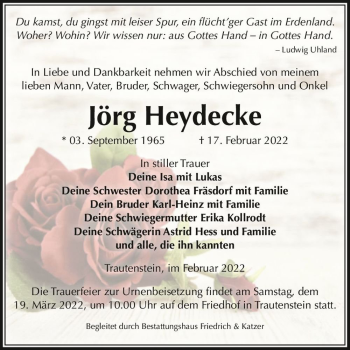 Traueranzeige von Jörg Heydecke  von Magdeburger Volksstimme