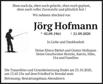 Traueranzeige von Jörg Hofmann  von Magdeburger Volksstimme