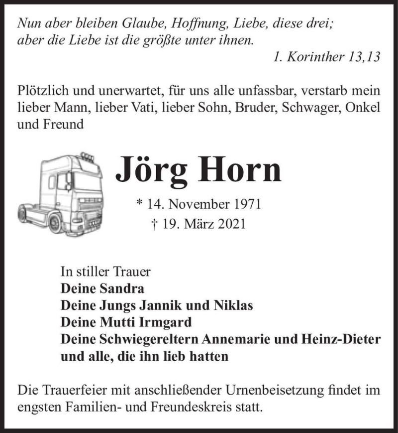  Traueranzeige für Jörg Horn  vom 10.04.2021 aus Magdeburger Volksstimme