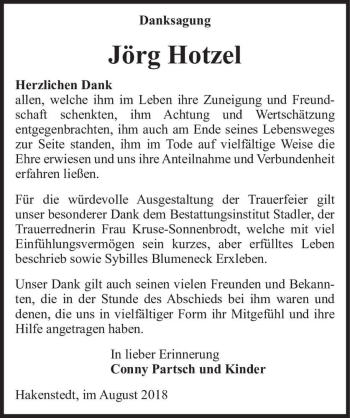 Traueranzeige von Jörg Hotzel  von Magdeburger Volksstimme