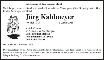 Traueranzeige von Jörg Kahlmeyer  von Magdeburger Volksstimme