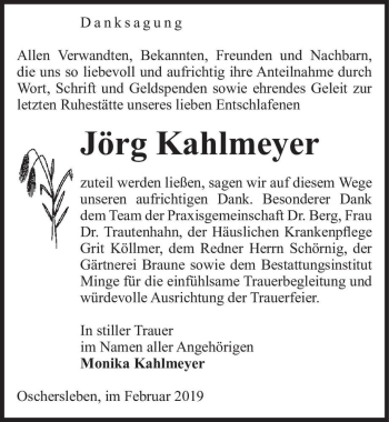 Traueranzeige von Jörg Kahlmeyer  von Magdeburger Volksstimme