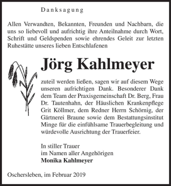 Traueranzeige von Jörg Kahlmeyer  von Magdeburger Volksstimme