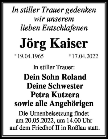 Traueranzeige von Jörg Kaiser  von Magdeburger Volksstimme