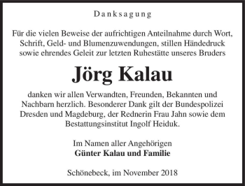 Traueranzeige von Jörg Kalau  von Magdeburger Volksstimme