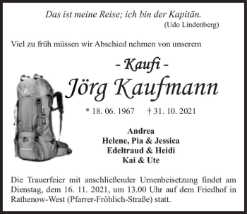 Traueranzeige von Jörg Kaufmann  von Magdeburger Volksstimme