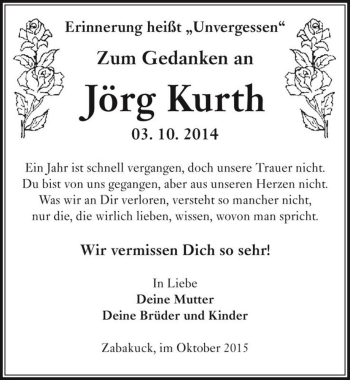 Traueranzeige von Jörg Kurth  von Magdeburger Volksstimme