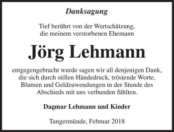 Traueranzeige von Jörg Lehmann  von Magdeburger Volksstimme