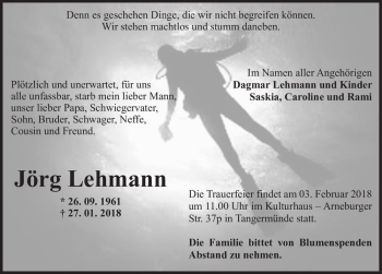 Traueranzeige von Jörg Lehmann  von Magdeburger Volksstimme