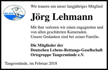 Traueranzeige von Jörg Lehmann  von Magdeburger Volksstimme