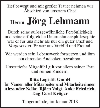 Traueranzeige von Jörg Lehmann  von Magdeburger Volksstimme