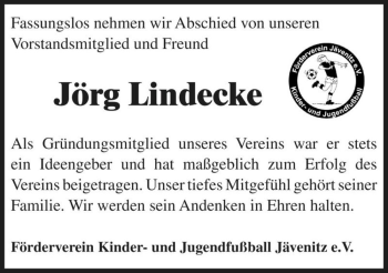 Traueranzeige von Jörg Lindecke  von Magdeburger Volksstimme