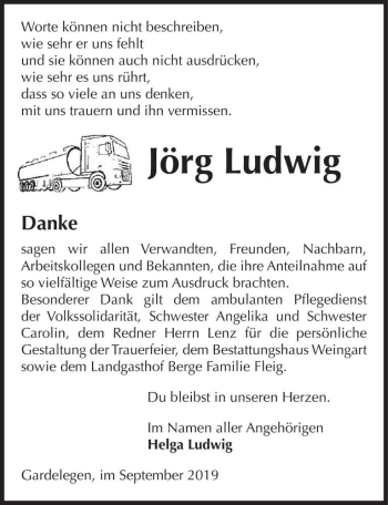 Traueranzeige von Jörg Ludwig  von Magdeburger Volksstimme