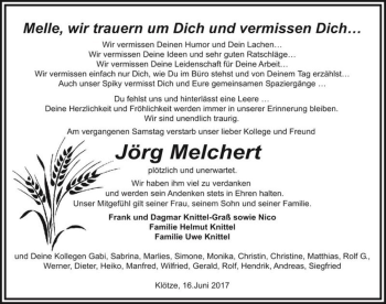 Traueranzeige von Jörg Melchert  von Magdeburger Volksstimme