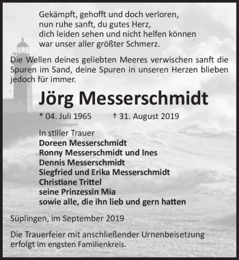 Traueranzeige von Jörg Messerschmidt  von Magdeburger Volksstimme