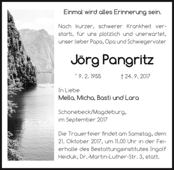 Traueranzeige von Jörg Pangritz  von Magdeburger Volksstimme