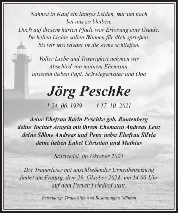 Traueranzeige von Jörg Peschke  von Magdeburger Volksstimme