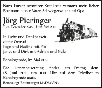 Traueranzeige von Jörg Pieringer  von Magdeburger Volksstimme