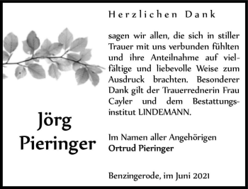 Traueranzeige von Jörg Pieringer  von Magdeburger Volksstimme