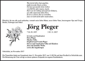 Traueranzeige von Jörg Pleger  von Magdeburger Volksstimme