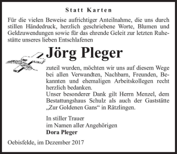 Traueranzeige von Jörg Pleger  von Magdeburger Volksstimme