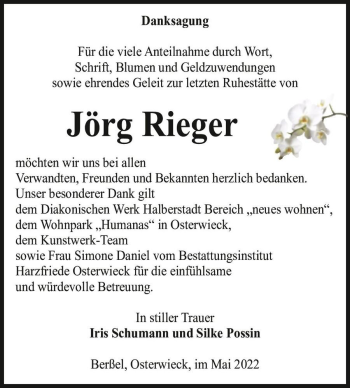 Traueranzeige von Jörg Rieger  von Magdeburger Volksstimme