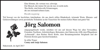 Traueranzeige von Jörg Salomon  von Magdeburger Volksstimme