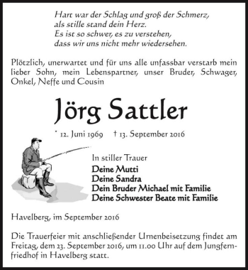 Traueranzeige von Jörg Sattler  von Magdeburger Volksstimme