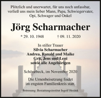 Traueranzeige von Jörg Scharmacher  von Magdeburger Volksstimme
