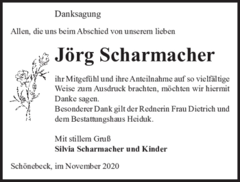 Traueranzeige von Jörg Scharmacher  von Magdeburger Volksstimme