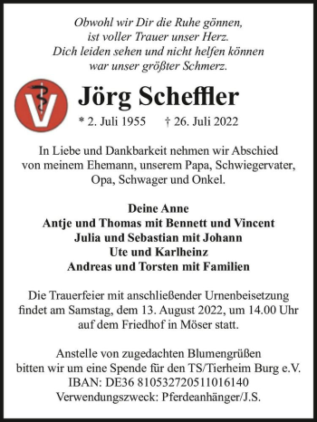 Traueranzeige von Jörg Scheffler  von Magdeburger Volksstimme