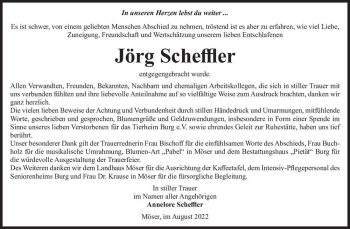Traueranzeige von Jörg Scheffler  von Magdeburger Volksstimme
