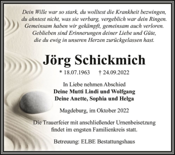 Traueranzeige von Jörg Schickmich  von Magdeburger Volksstimme