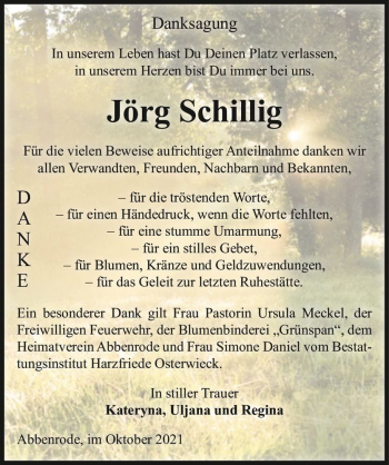 Traueranzeige von Jörg Schillig  von Magdeburger Volksstimme