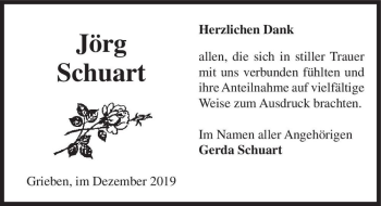 Traueranzeige von Jörg Schuart  von Magdeburger Volksstimme