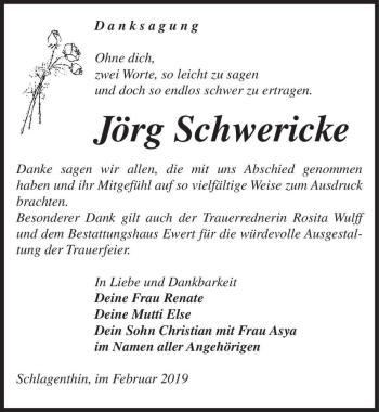 Traueranzeige von Jörg Schwericke  von Magdeburger Volksstimme