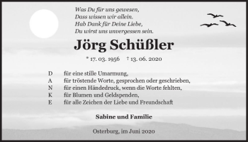Traueranzeige von Jörg Schüßler  von Magdeburger Volksstimme