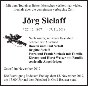Traueranzeige von Jörg Sielaff  von Magdeburger Volksstimme