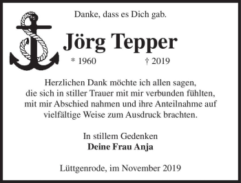 Traueranzeige von Jörg Tepper  von Magdeburger Volksstimme