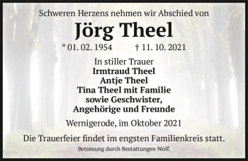 Traueranzeige von Jörg Theel  von Magdeburger Volksstimme