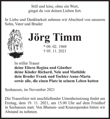 Traueranzeige von Jörg Timm  von Magdeburger Volksstimme