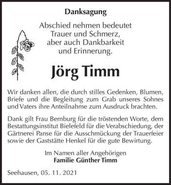 Traueranzeige von Jörg Timm  von Magdeburger Volksstimme