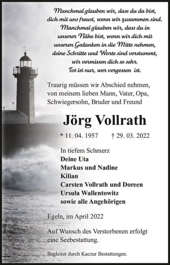 Traueranzeige von Jörg Vollrath  von Magdeburger Volksstimme